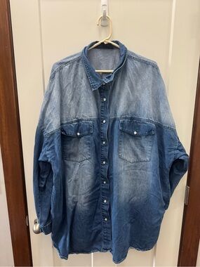 white birch Two-Tone Blue Denim Button-Down Shirt